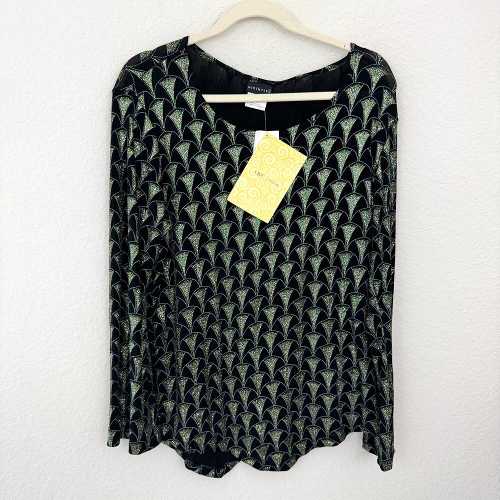 CitiKnit Womens Slinky Glitter Top Blouse Size L Party Evening Festive Black